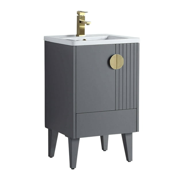 Fine Fixtures Collection Vénézienne - Coiffeuse de Salle de Bain 20 Pouces Gris Roche, Poignées en Laiton