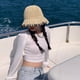 thumbnail image 4 of Sombrero de paja con circunferencia de 56-58 cm, sombrero de playa con protección solar para mujer, sombrero de viaje de ala grande para verano y playa, 4 of 6