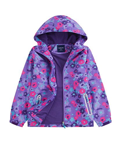 M2C Girls Outdoor Floral Fleece Lined Light Windproof Jacket with Hood 