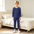 thumbnail image 2 of TIREOW Kids Underwear 2 Piece Set Contrast Trim Long Sleeve Crewneck Top and Long Pants Boys and Girls Sleepwear Loungewear Set, 2 of 7