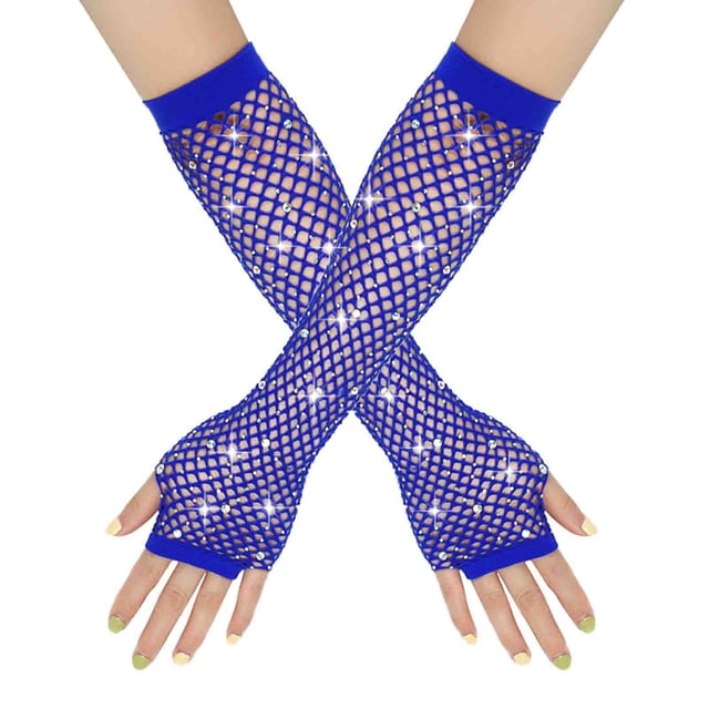 Gants de Mode Femme Années 80 Filet Long Néon Sans Doigts Accessoire en Maille pour Fêtes Performances et Événements