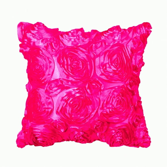 3D Rose Bliss Pillow Cover - Romantic Floral Decor for Bed Sofa Couch - Stereo Roses Cushion Case - 16'' x 16'' Fuchsia Throw Pillow Cover