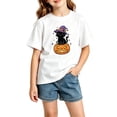 thumbnail image 2 of Gunia Halloween T Shirts For Kids Cat Pumpkin Graphic Print Short Sleeve Crew Neck Casual Thanksgiving Tops Toddler Boys Girls Tee Shirts White 2-14 Years, 2 of 4