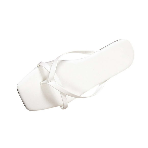 Flip Flops for Women Strappy Flat Slide Sandals Open Square Toe Non Slip Flat Sandals White