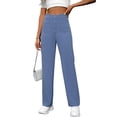 thumbnail image 2 of LYMAYTER ‌‌Women High-Waist Straight-Leg Pants Pockets Button Detail Casual Commuting Work Pants, 2 of 9
