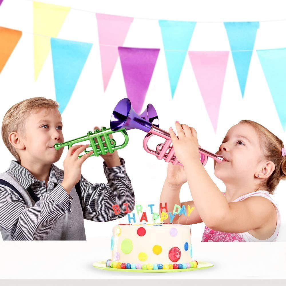 ArtCreativity 13 Inch Metallic Trumpets, Set of 5, Fun Plastic Musical Instruments Noise Makers for Parties and Events, Music Toys for Kids, Cool Birthday Party Favors for Boys and Girls