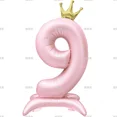 thumbnail image 1 of Globos de papel de aluminio con soporte de números, figuras de corona, caramelo, vainilla, rosa, azul, 0-9, decoraciones para fiestas de cumpleaños, 42 pulgadas（9 Número, 1 of 5