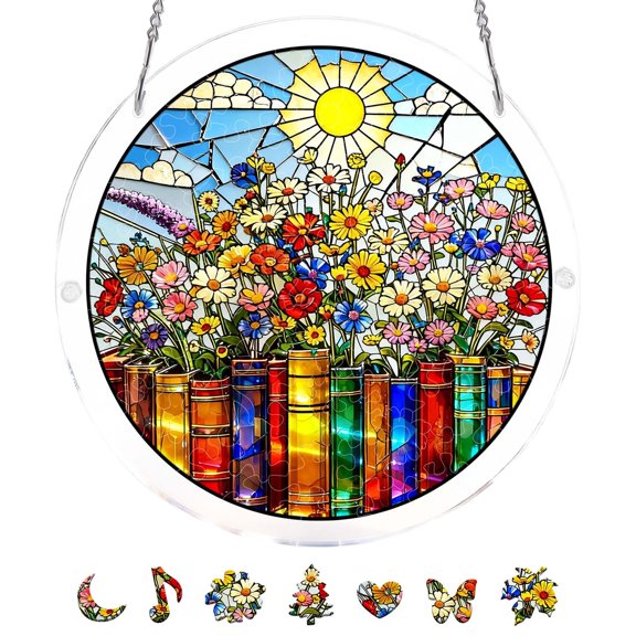 DIY Acrylic Puzzle Sun Catcher Window Hanging Ornament With Metal Chain For Home Decor C