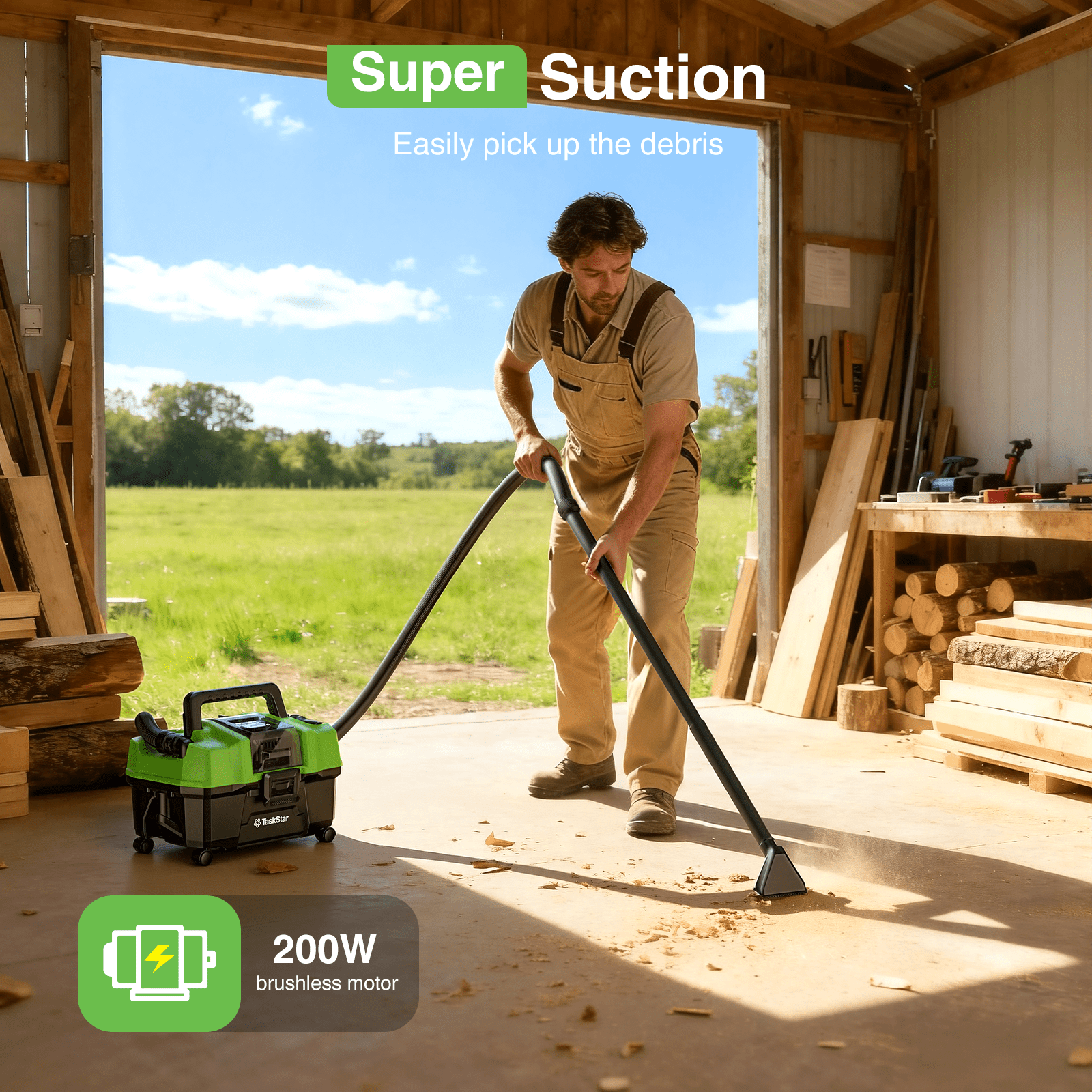 Taskstar 2.6 Gal Brushless Cordless Shop Vacuum Wet Dry with Blower, 2 *4.0Ah Batteries, Strap, 4 Wheels for Garage, Car, Workshop, House