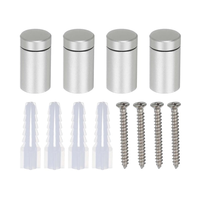 4 Pcs 0.51" x 0.8" Tornillos de soporte de aleación de aluminio Kit de hardware de montaje en pared con 4 tornillos para colgar letreros de acrílico y vidrio, plata