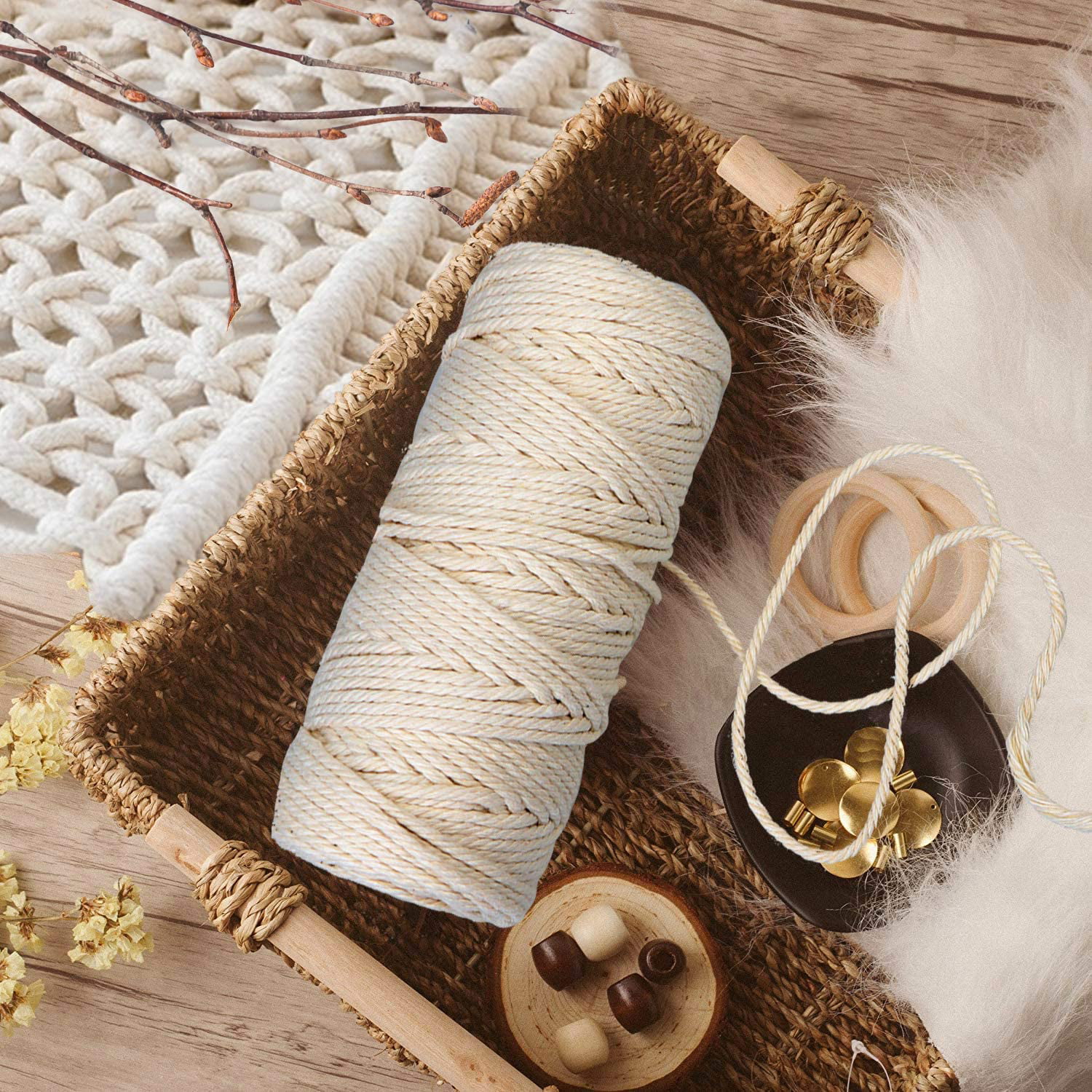 3/4/5/6mm Macrame Cord Natural Cotton Twisted Macrame Rope String DIY Craft  Knitting Making Plant Hangers Wall Hanging Decor