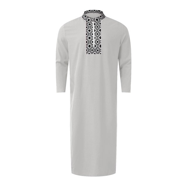 XDZJLR Men's Shirts Muslim Arabia Casual Long Sleeve Pocket Loose Robe Robe Plaid Printing Shirts for Men