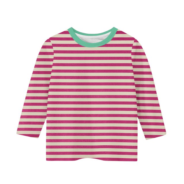 Amzcrzy Chandail en Molleton Rayé pour Enfants Bébé Manches 3/4 Col Rond Chandail en Molleton Bloc de Couleur Chandail Ample Décontracté Printemps Basique 3-11 Ans