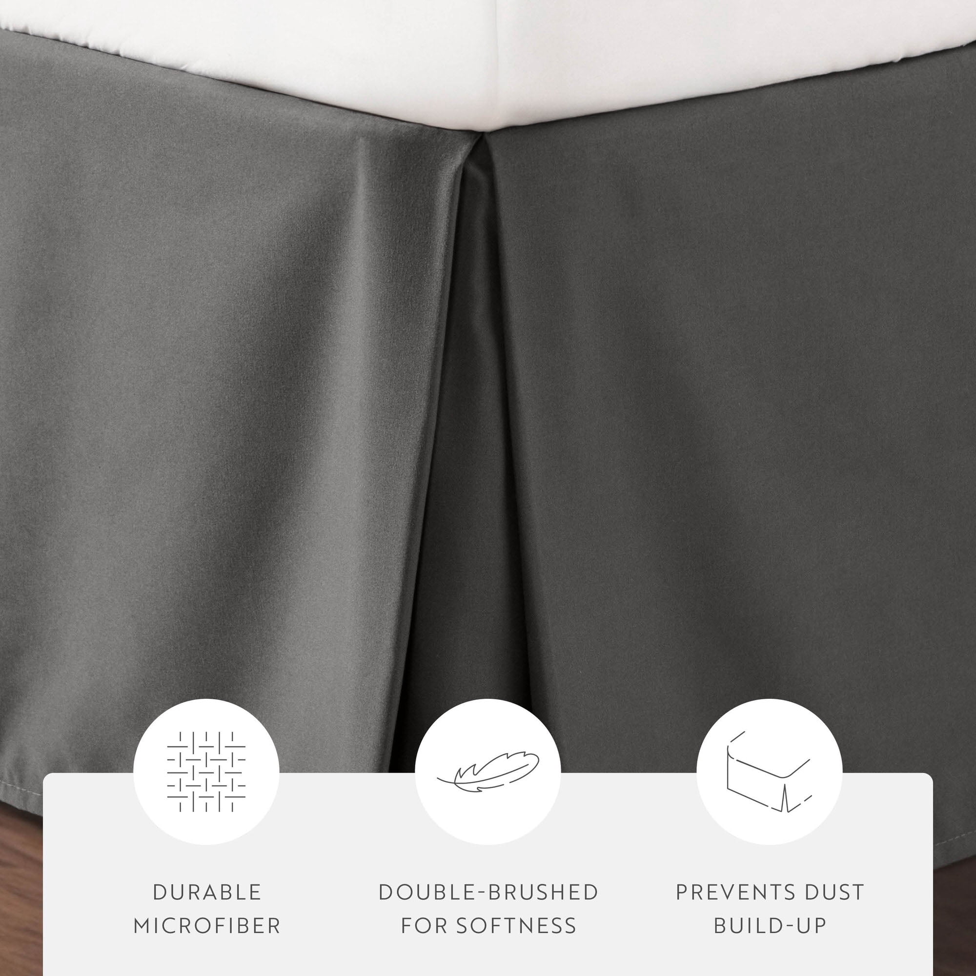 Noble Linens Gray Pleated Dust Ruffle Bed Skirt, Twin-XL