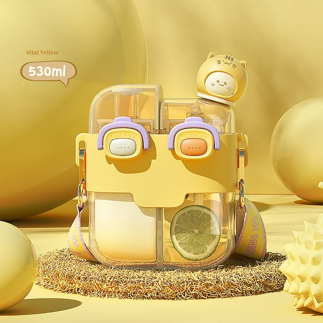 530ml Portable Use Straw Bottle,Cute Large Capacity Leakproof Water Jug With Shoulder Strap For Outdoor