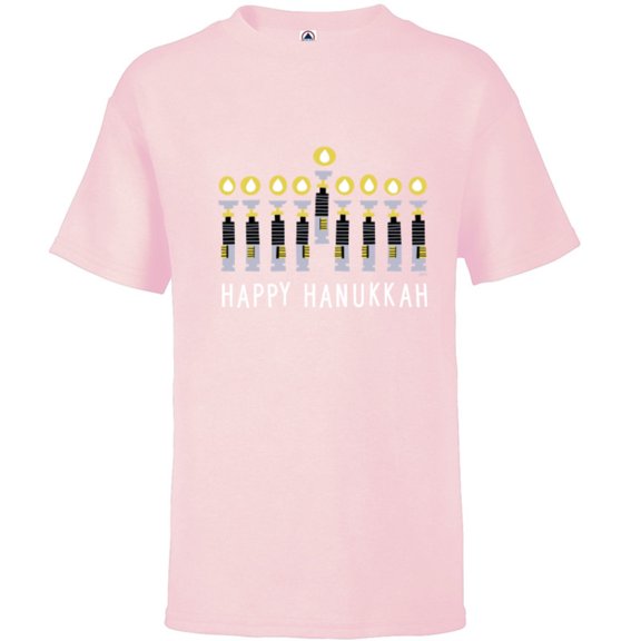 Star Wars Happy Hanukkah Luke Skywalker Lightsaber Menorah - Short Sleeve T-Shirt for Kids - Customized-Soft Pink