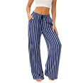 thumbnail image 2 of Endives Women's Wide Leg Pants Casual Striped Baggy Trousers Elastic High Waisted Slacks Drawstring Flowy Palazzo Pants for Women With Pocket Beach Vacation Outfits Blue XL, 2 of 6