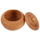 thumbnail image 2 of Cesta redonda de ratán con tapa: Caja de almacenamiento decorativa tejida a mano - Pequeña cesta de ratán organizadora para el hogar, el baño y la cocina., 2 of 7