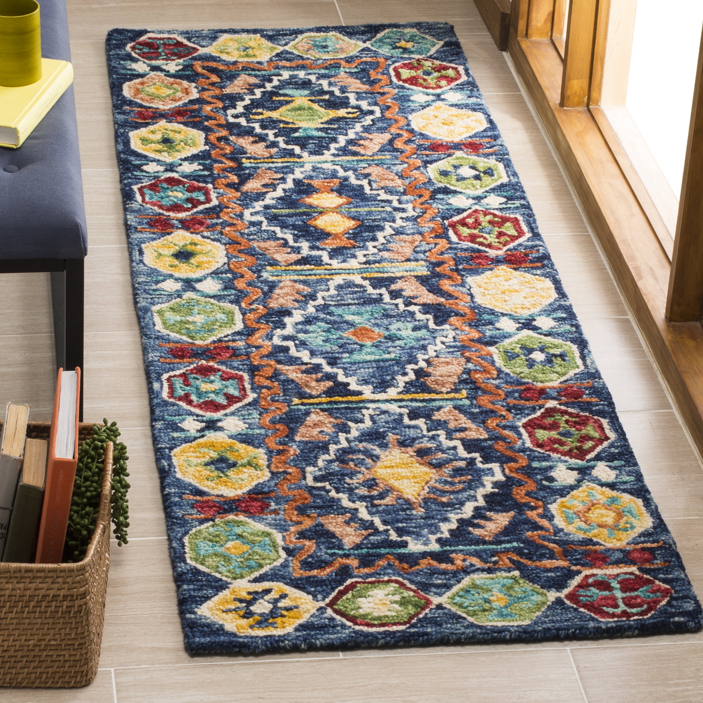 SAFAVIEH Aspen Joyce Southwestern Wool Runner Rug, Navy/Gold, 2'3" x 15'