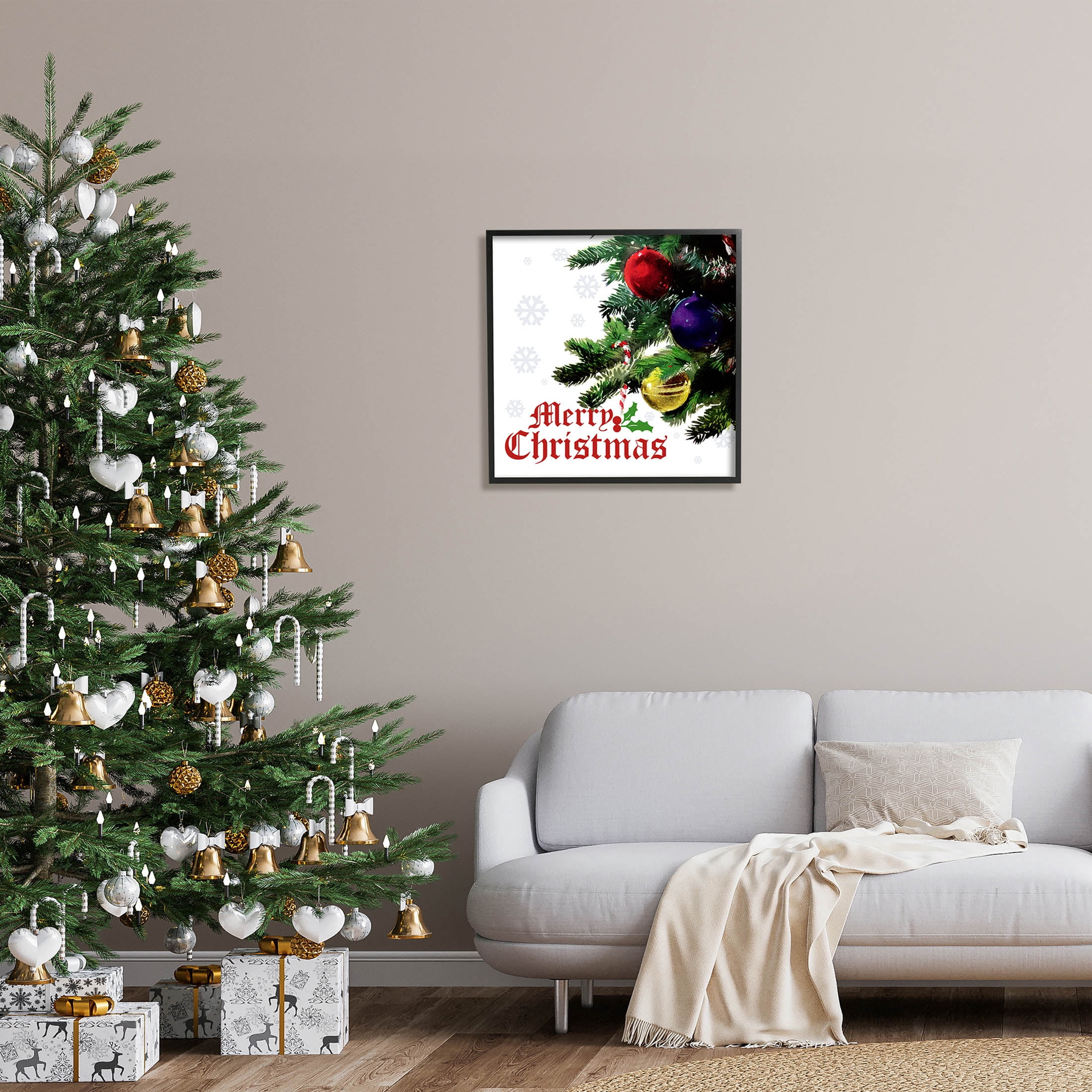 Stupell Industries Merry Christmas Snowflake Pattern Graphic Art Black Framed Art Print Wall Art, Design by The Saturday Evening Post