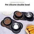 thumbnail image 5 of Alfombrilla de silicona con forma de hueso para mascotas, cuenco doble, resistente a las mordeduras, no deformable, comedero de agua y comida, cuenco de acero inoxidable, 5 of 5