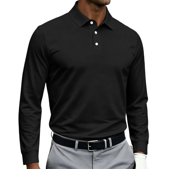 Men's Breeze Polo Shirt Long Sleeve Golf Shirts Quick Dry Lightweight Button Casual Collared Shirts, L