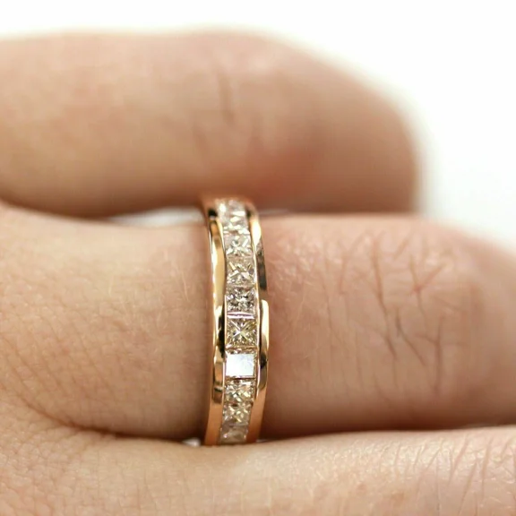 2 Ct Princess Cut Simulated Diamond Women Wedding Band Ring 14K Yellow Gold Over