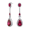 thumbnail image 1 of Boucles d'Oreilles Lustre Rubis Simulé Style Art Déco en Forme de Larme Rouge pour Femmes Plaqué Argent, 1 of 5
