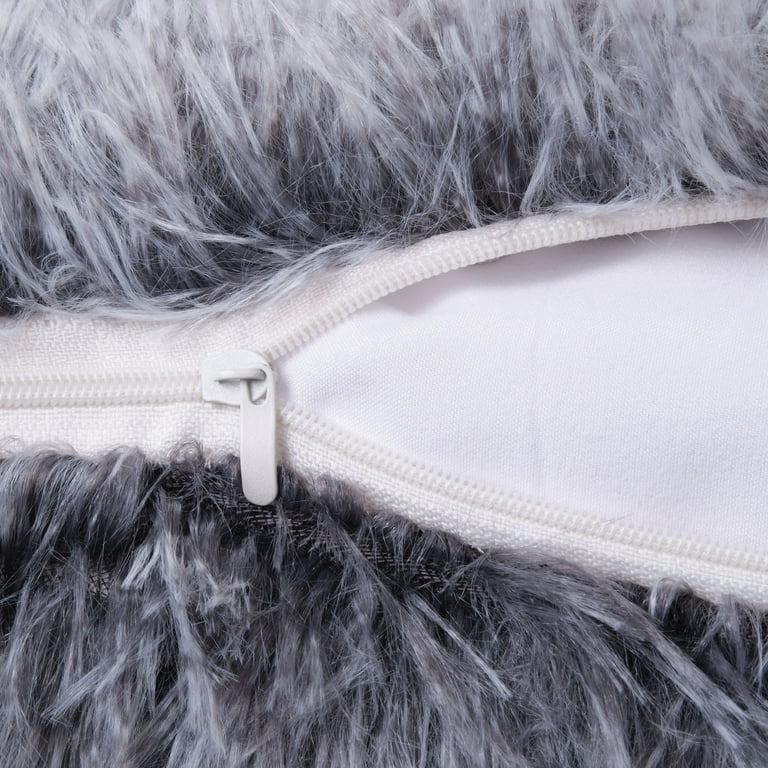 Grey Furry Decorative Faux Fur Throw Pillow Covers for Home Decor