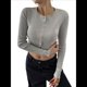 thumbnail image 2 of Blusa de Larga para Mujer, Cárdigan de Otoño, Camisa Corta con Cuello Abotonado Acanalado, Moda. Flor Gris M, 2 of 7
