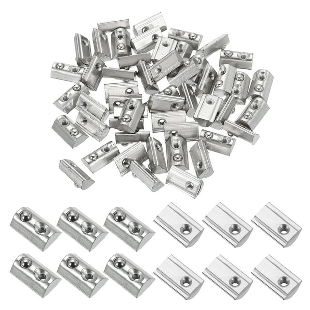 M4 Half Round Roll in Spring T Nuts 4040 Series Carbon Steel T Slot Spring Nuts Silver, 50 Pcs