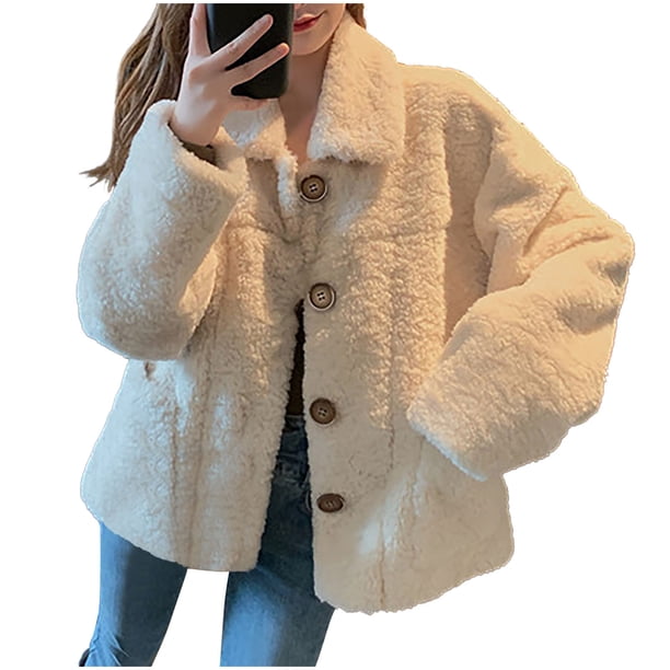 Parkas de manga larga para mujer, chaqueta informal holgada de color liso con botones, top de poliéster