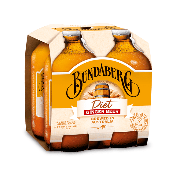 Bundaberg Diet Ginger, 12.7 fl oz, 4 Pack Glass Bottles