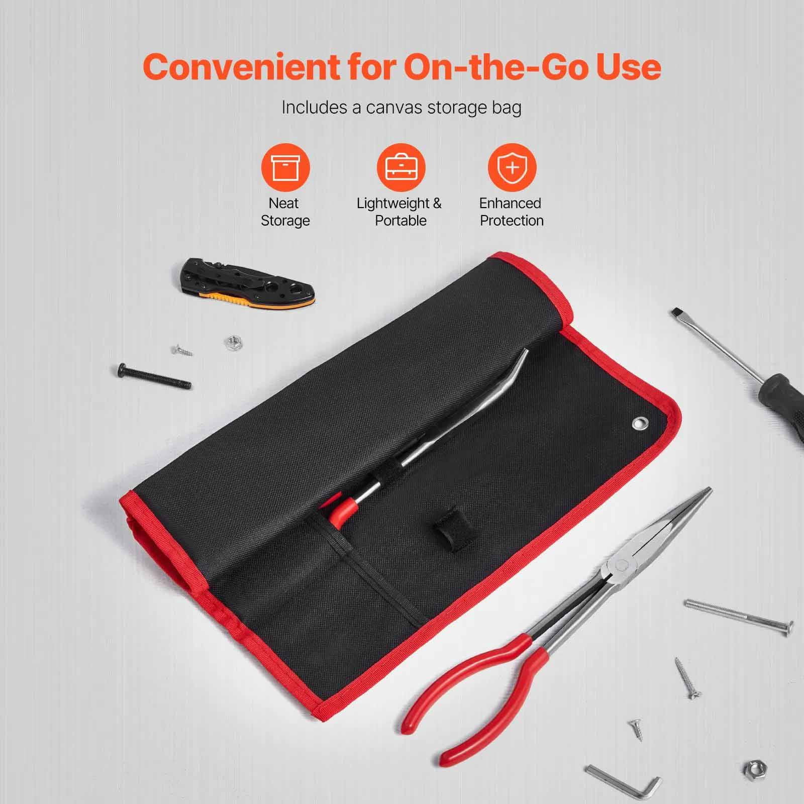 5 Piece Needle Nose Pliers, 11 in Long Needle Nose Pliers Set, Diagonal Cutting Pliers, Bent Nose Plier, Round Nose Plier, Long Nose Plier, Professional Pliers Set with Storage Bag