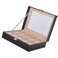 thumbnail image 3 of Caja de reloj con tapa, caja de reloj con 10 ranuras, vitrina, cajas de almacenamiento de reloj de cuero PU con tapa de vidrio, color negro, 3 of 5