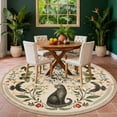 thumbnail image 2 of Nanan 5' Round Area Rug, Washable Cat Botanical Non Slip Stain-resistant Rugs for Dorm Apartment, Soft Foldable Carpet, Beige, 2 of 6