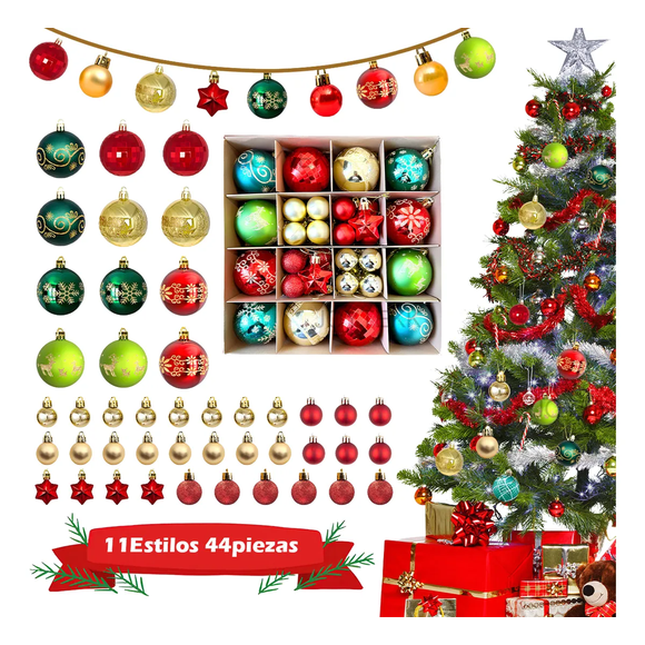 44pzas Esferas Navideñas De Plastico Decoración Arbol Navida Xtellar multicolor