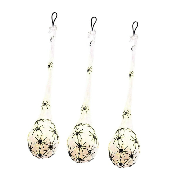 3 sacos de huevos de araña, telaraña falsa con arañas, decoración novedosa de Halloween con luces LED para fiestas, dormitorios y patios. amarillo cálido