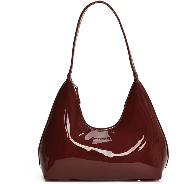 LHSHIDU Shoulder Bag for Women - Burgundy Y2k Handbag, Trendy Patent Leather Shoulder Purse, Wine Red Tote