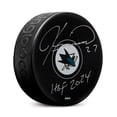 thumbnail image 1 of Jeremy Roenick Autographed San Jose Sharks Hockey Puck with HOF Note, 1 of 2