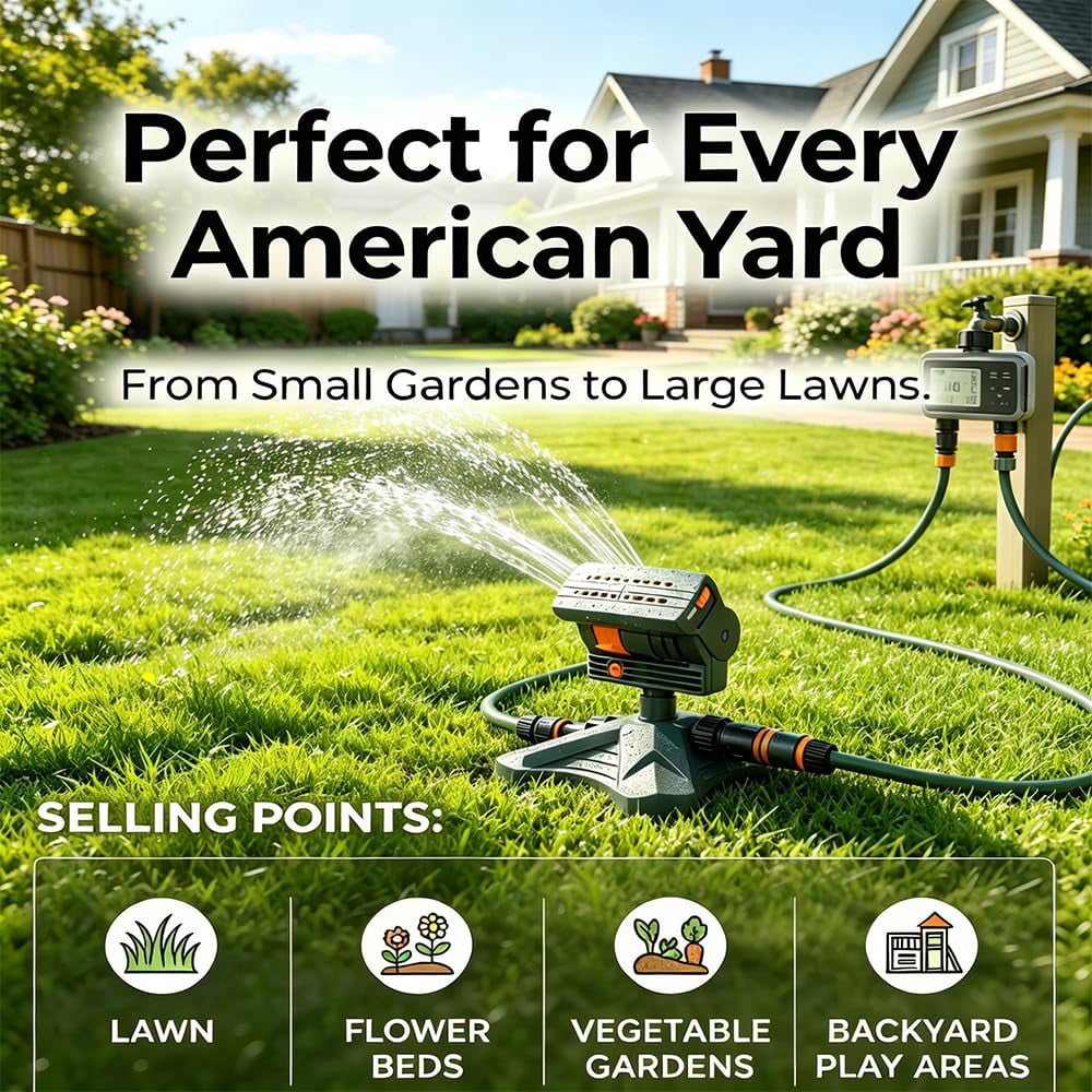 16-Nozzle Oscillating Sprinkler with Dual-Zone Sprinkler Water Timer, Adjustable Mini Turbo Oscillating Water Sprinklers with Large Base for Lawn Yard Garden Watering