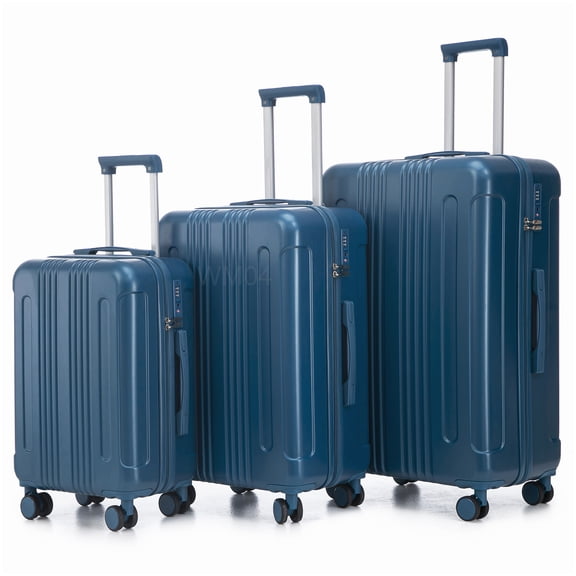 TSA Approved Lock ABS 3-Piece Spinner Luggage Set, Dark Blue, 20/24/28 Inch Carry On Suitcase with Wheels