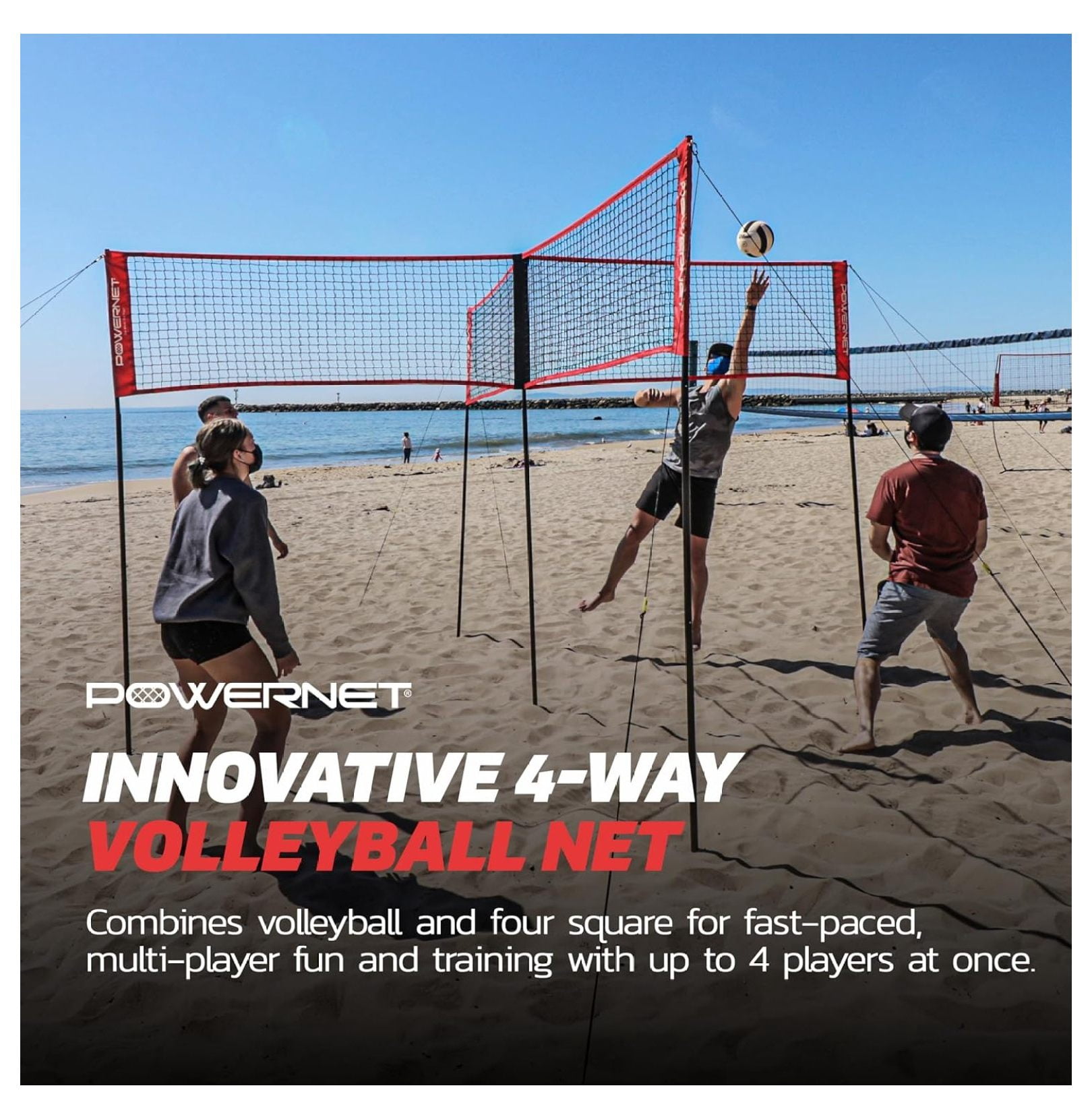XYX Four Square Volleyball Net, Fun New Game, Play at The Park or Beach, 2 Versions
