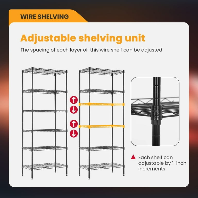 FDW Heavy-Duty 6-Tier Adjustable Steel Wire Storage Rack, Large