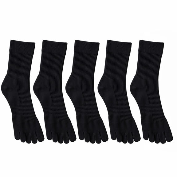 MJumppHome 5 Pairs Women Five Toe Socks Cotton Crew Ankle Socks with Toes for Athletic Running Yoga Daily Black Socks Sizes 6.5-9.5