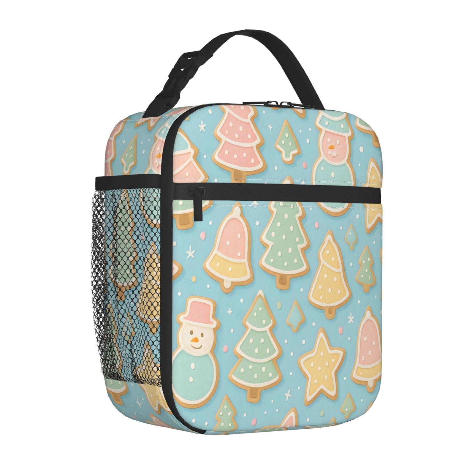 Lunch Bag For Women Men Insulated Portable Lunch Box Bento Box Office Picnic Travel Cooler Bag Christmas Cookie Pattern