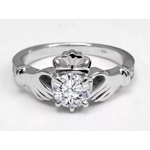 2Ct Claddagh Lab Created Diamond Women's Engagement Ring 14K White Gold Plated Round Cut