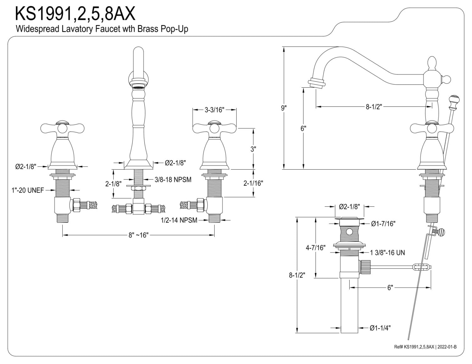 Kingston Brass KS1995AX 8 in. Widespread Standard Mount Bathroom Faucet, Oil Rubbed Bronze