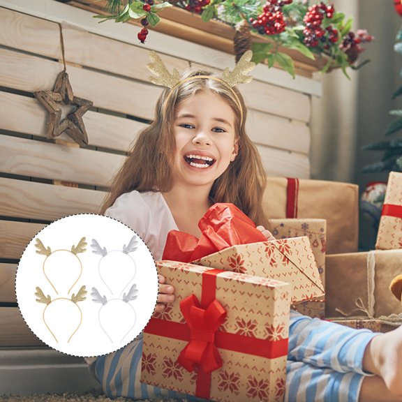 HOOWIFFY 4Pcs Ladies Antler Hair Hoop Headbands Festival Hair Accessories Assorted Colors for Women Girls