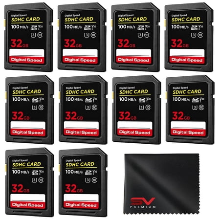 Digital Speed 10 Pack 32GB Premium High Speed SDXC Flash Memory Card SV Premium Kit